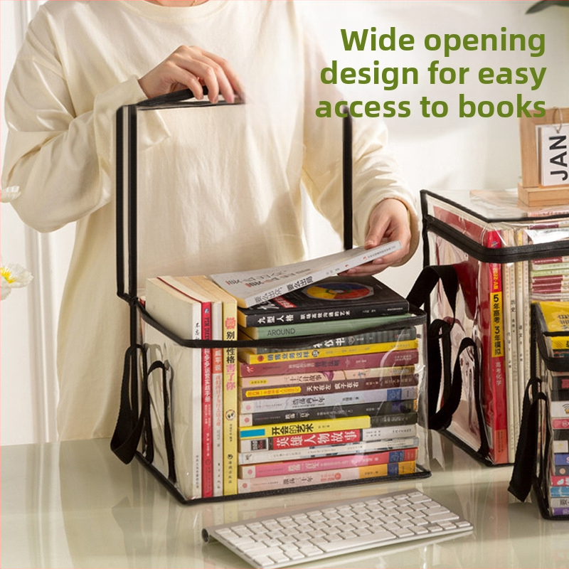 Õpilaste raamatute hoiukott läbipaistev tolmukindel veekindel hoiukast kokkupandav kaasaskantav raamatute ja koolivahendite hoiukast