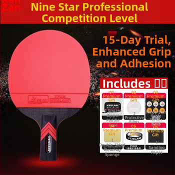 Profesionalios varžybų klasės 9 žvaigždučių 7 žvaigždučių anglies pluošto stalo teniso raketė su trumpa rankena, tiesia rankena, horizontali raketė su ilga rankena, didelio elastingumo ir klampumo