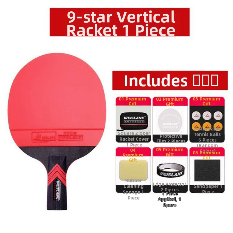 Profesionalios varžybų klasės 9 žvaigždučių 7 žvaigždučių anglies pluošto stalo teniso raketė su trumpa rankena, tiesia rankena, horizontali raketė su ilga rankena, didelio elastingumo ir klampumo