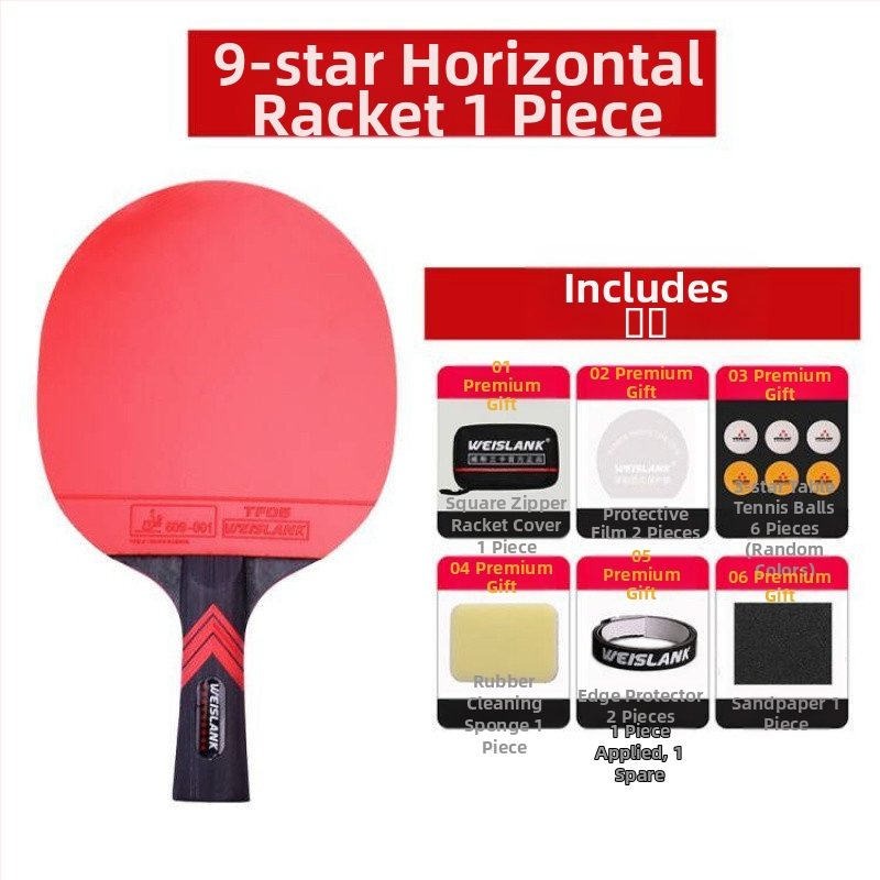 Profesionalios varžybų klasės 9 žvaigždučių 7 žvaigždučių anglies pluošto stalo teniso raketė su trumpa rankena, tiesia rankena, horizontali raketė su ilga rankena, didelio elastingumo ir klampumo