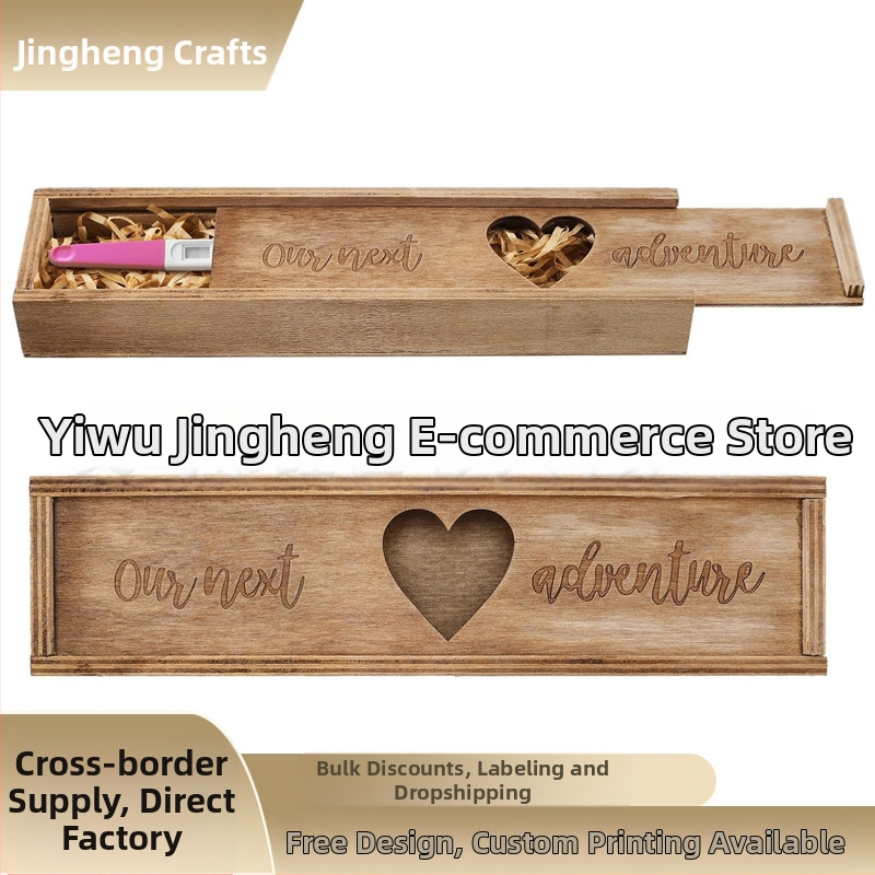 Puidust rasedustesti pulgaga üllatuskarp, rasedustesti teadetekarp, beebikingitus abikaasale ja vanavanematele