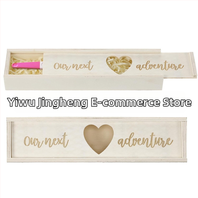 Puidust rasedustesti pulgaga üllatuskarp, rasedustesti teadetekarp, beebikingitus abikaasale ja vanavanematele