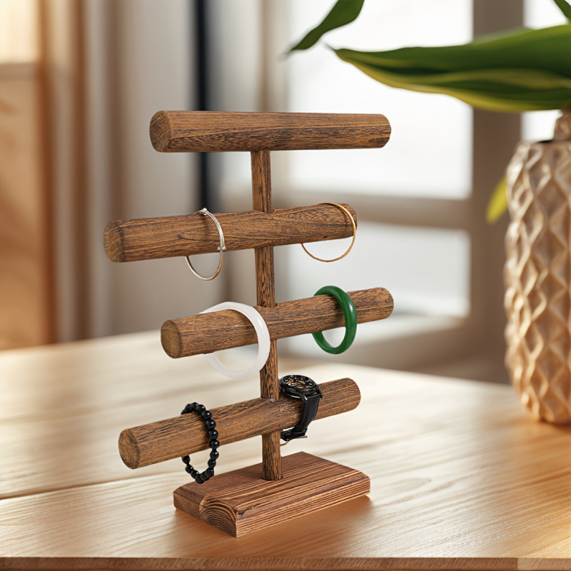 Puidust ehete käevõrude vitriin, täispuidust kaelakeede ehete hoiuriiul, põletatud ehete riiul, kellade hoiustamine