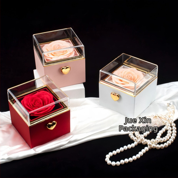 Απλό ελαφρύ πολυτελές αυτόματο περιστρεφόμενο αιώνιο ροζ κολιέ δαχτυλίδι κουτί δώρου για την ημέρα του Αγίου Βαλεντίνου εξαιρετικό κουτί δώρου κολιέ τσάντα δώρου