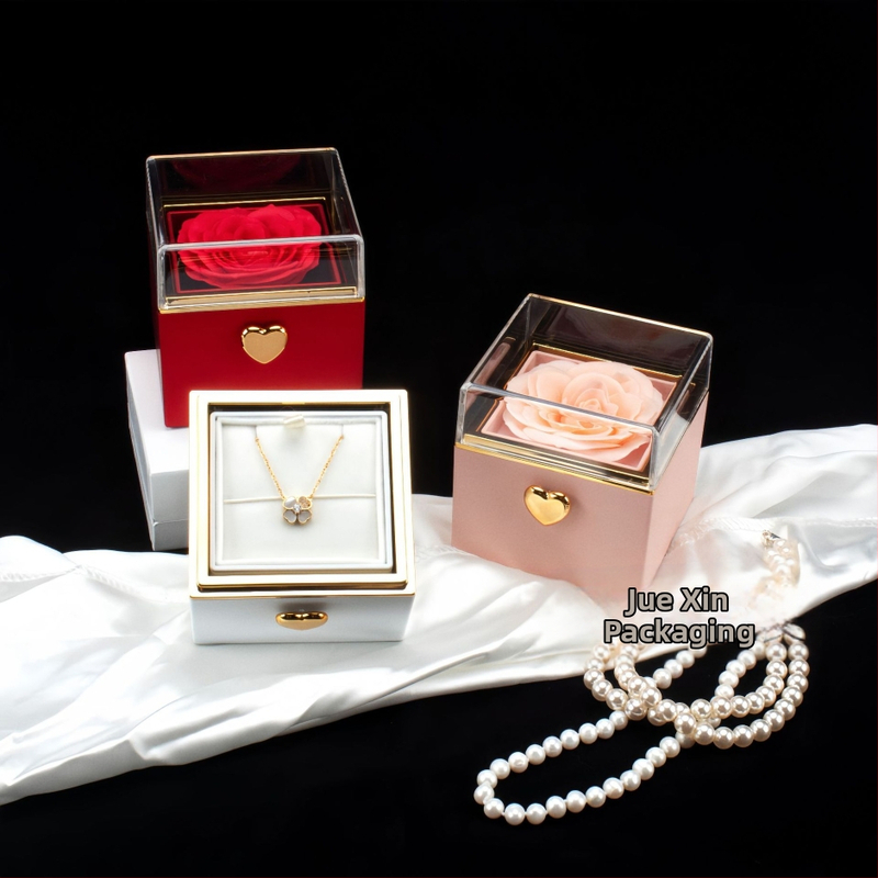 Vienkārša, viegla, grezna, automātiski rotējoša mūžīgās rozes gredzena kaklarota, dāvanu kastīte Valentīndienai, izsmalcināta kaklarota, dāvanu kastīte, dāvanu maisiņš