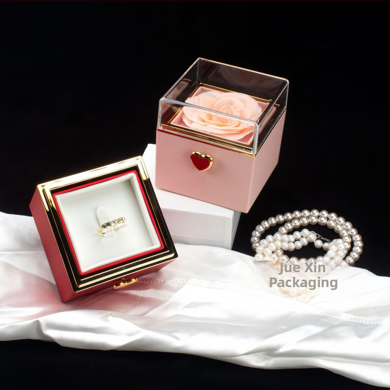 Обикновена лека луксозна автоматична въртяща се вечна роза пръстен колие подаръчна кутия Свети Валентин изящна колие подаръчна кутия подаръчна чанта