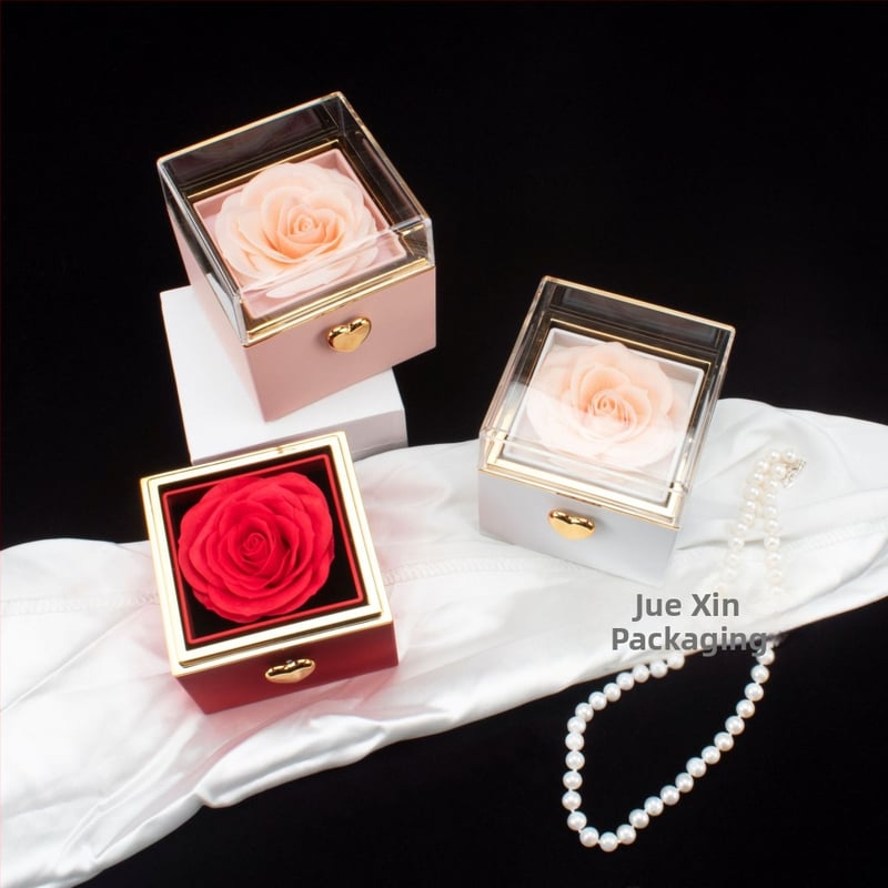 Обикновена лека луксозна автоматична въртяща се вечна роза пръстен колие подаръчна кутия Свети Валентин изящна колие подаръчна кутия подаръчна чанта