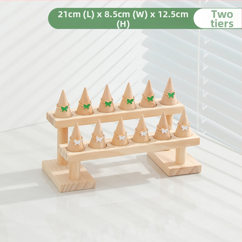 Täispuidust rõngastega vitriin mitmekihiline redel suure mahutavusega ehteriiul loominguline koonusekujuline rõngasklamber ehete hoiustamisriiul