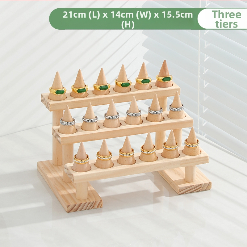 Täispuidust rõngastega vitriin mitmekihiline redel suure mahutavusega ehteriiul loominguline koonusekujuline rõngasklamber ehete hoiustamisriiul