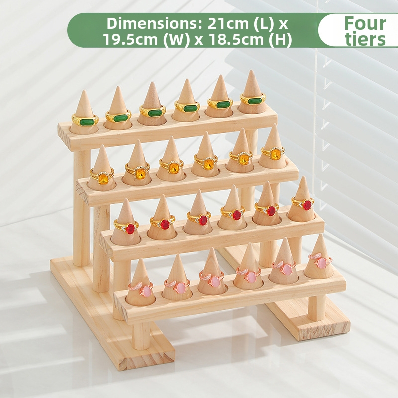 Täispuidust rõngastega vitriin mitmekihiline redel suure mahutavusega ehteriiul loominguline koonusekujuline rõngasklamber ehete hoiustamisriiul