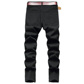 Мъжки дънки с цип и скъсани крачоли от трансгранична доставка, мъжки разтегливи дънки с цип