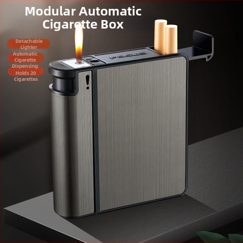 Focus Manufacturer férfi 20 darabos levehető automata cigarettadoboz öngyújtó, többfunkciós, kettős célú, fém, nyomás- és nedvességálló