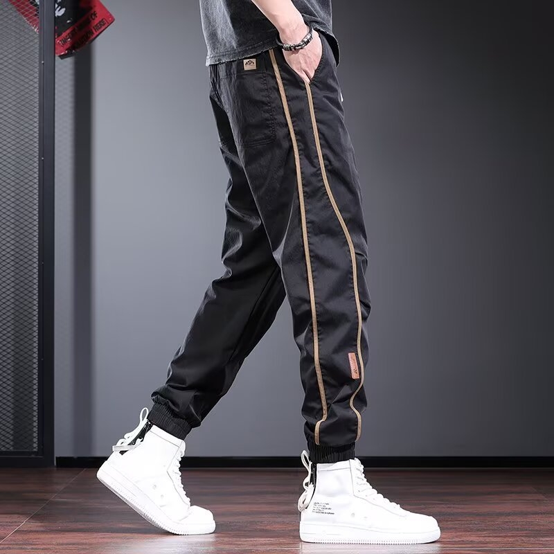 Nyári vékony, lezser nadrág, férfi divatos, márkás, niche dizájnú sportleggings, 2025-ös új, sokoldalú fekete férfi nadrág