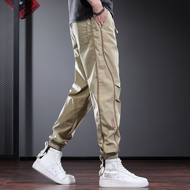 Nyári vékony, lezser nadrág, férfi divatos, márkás, niche dizájnú sportleggings, 2025-ös új, sokoldalú fekete férfi nadrág