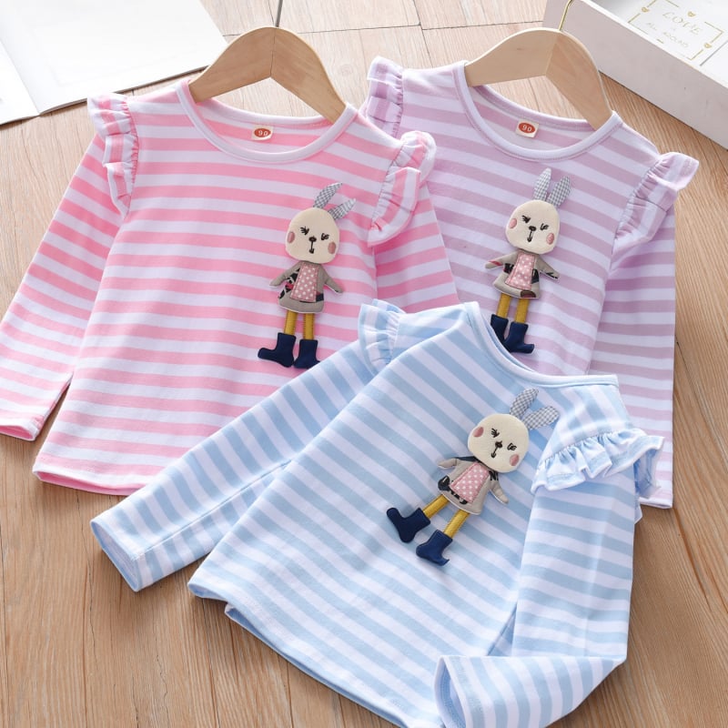 Tricou cu mânecă lungă pentru fete, toamna anului 2025, tricou cu guler rotund și dungi pentru bebeluși, cămașă elegantă de bază
