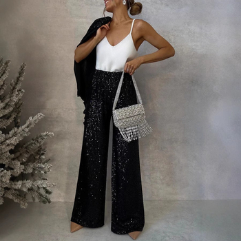 Νέο Ευρωπαϊκό και Αμερικανικό τρίχρωμο κοστούμι με πούλιες για την άνοιξη του 2025, ψηλόμεσο, μοντέρνο, casual παντελόνι, δίχρωμο κοστούμι