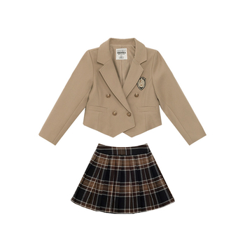 Ρούχα για κορίτσια σε φθινοπωρινό στυλ, αμερικανικό preppy στυλ, Jk φούστα, κοστούμι πανωφόρι, μισή φούστα, άνοιξη 2025, νέα τάση για casual παιδικά κοστούμια