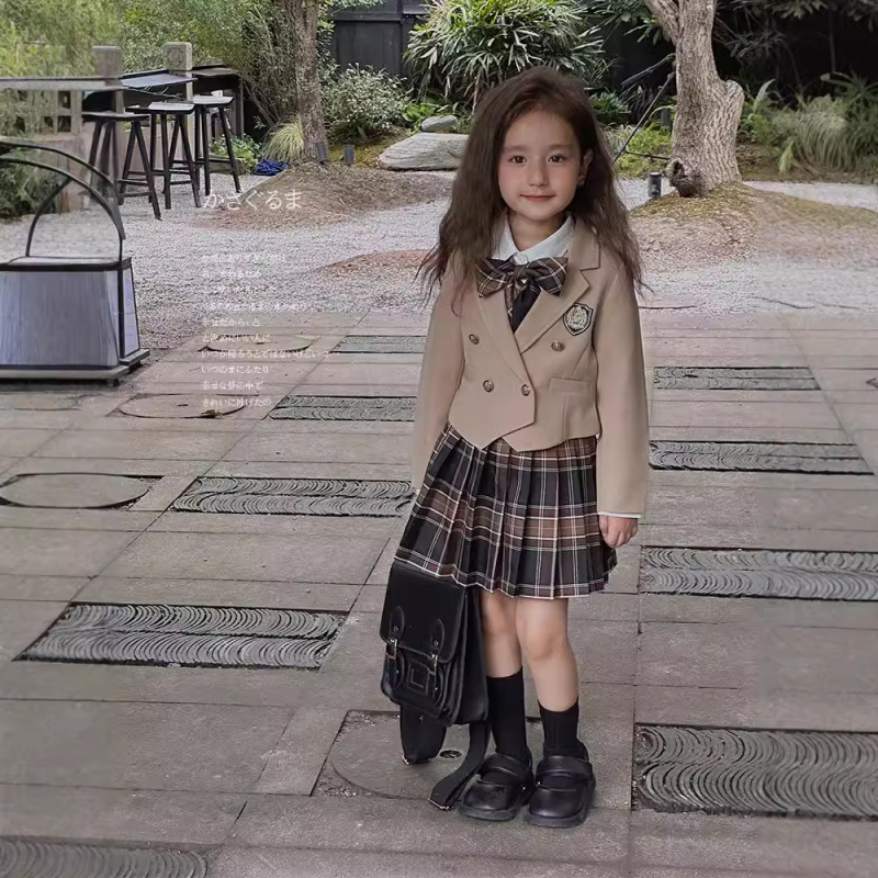 Tüdrukute sügisriided Ameerika preppy stiilis JK seelik-ülikond ülerõivaste poolseelik 2025 kevadine uus laste vabaajaülikondade trend