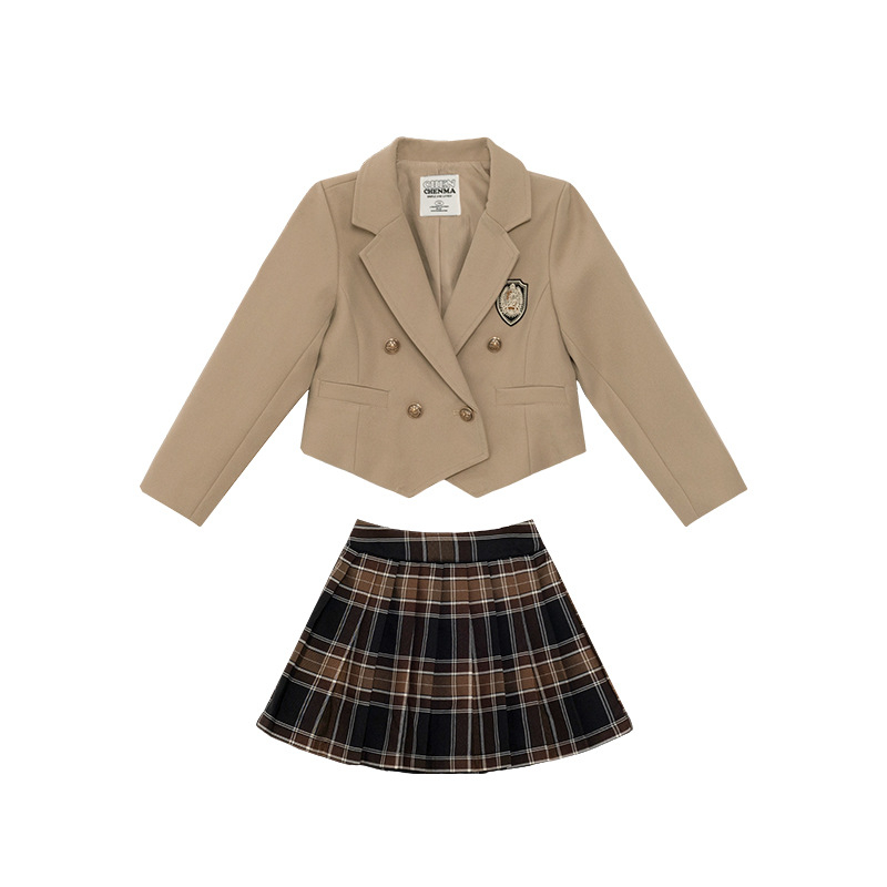 Tüdrukute sügisriided Ameerika preppy stiilis JK seelik-ülikond ülerõivaste poolseelik 2025 kevadine uus laste vabaajaülikondade trend