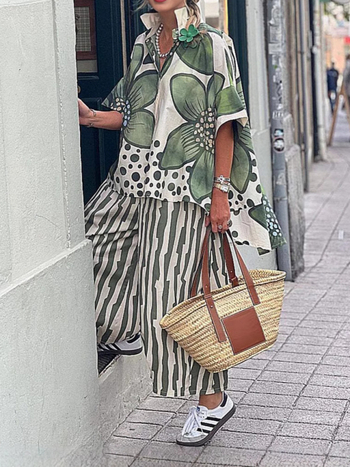 Amazon διασυνοριακό νέο καλοκαιρινό ανεξάρτητο σταθμό Ευρωπαίων και Αμερικανών γυναικών με χαλαρή εκτύπωση λουλουδιών στο πέτο, casual κοστούμι μόδας