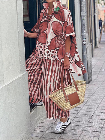 Amazon διασυνοριακό νέο καλοκαιρινό ανεξάρτητο σταθμό Ευρωπαίων και Αμερικανών γυναικών με χαλαρή εκτύπωση λουλουδιών στο πέτο, casual κοστούμι μόδας