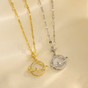 Korea stiilis lihtne titaanterasest kaelakee naistele 18K mikroinkrusteeritud kullast kassisilma planeedi ripats trendikas internetikuulsus populaarne rangluukett