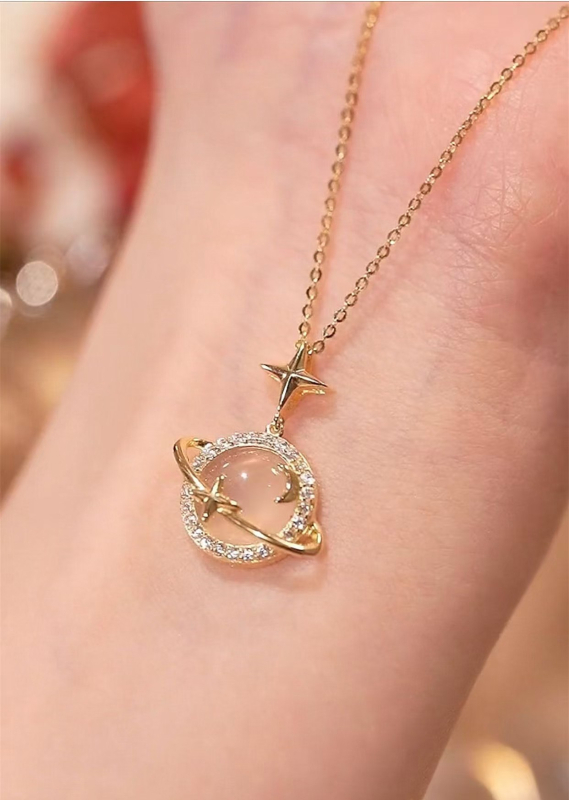 Korea stiilis lihtne titaanterasest kaelakee naistele 18K mikroinkrusteeritud kullast kassisilma planeedi ripats trendikas internetikuulsus populaarne rangluukett