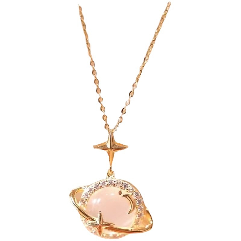 Korea stiilis lihtne titaanterasest kaelakee naistele 18K mikroinkrusteeritud kullast kassisilma planeedi ripats trendikas internetikuulsus populaarne rangluukett