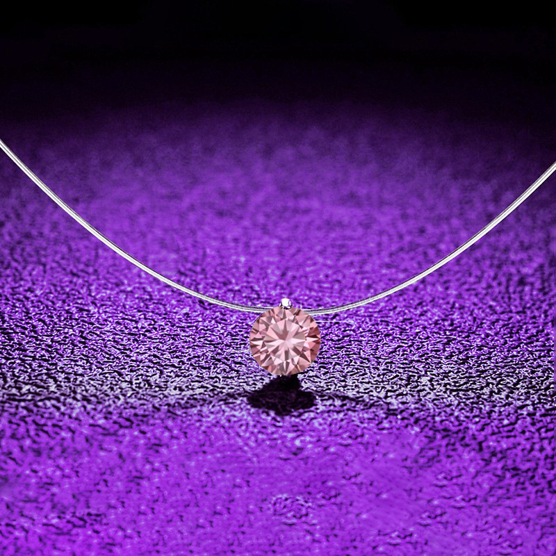 Oriģināla dizaina vienkārša caurspīdīga makšķerauklas kaklarota sievietēm, viegla, grezna, augstas klases, krāsaina moissanīta kulona, kas atbilst atslēgas kaula ķēdei