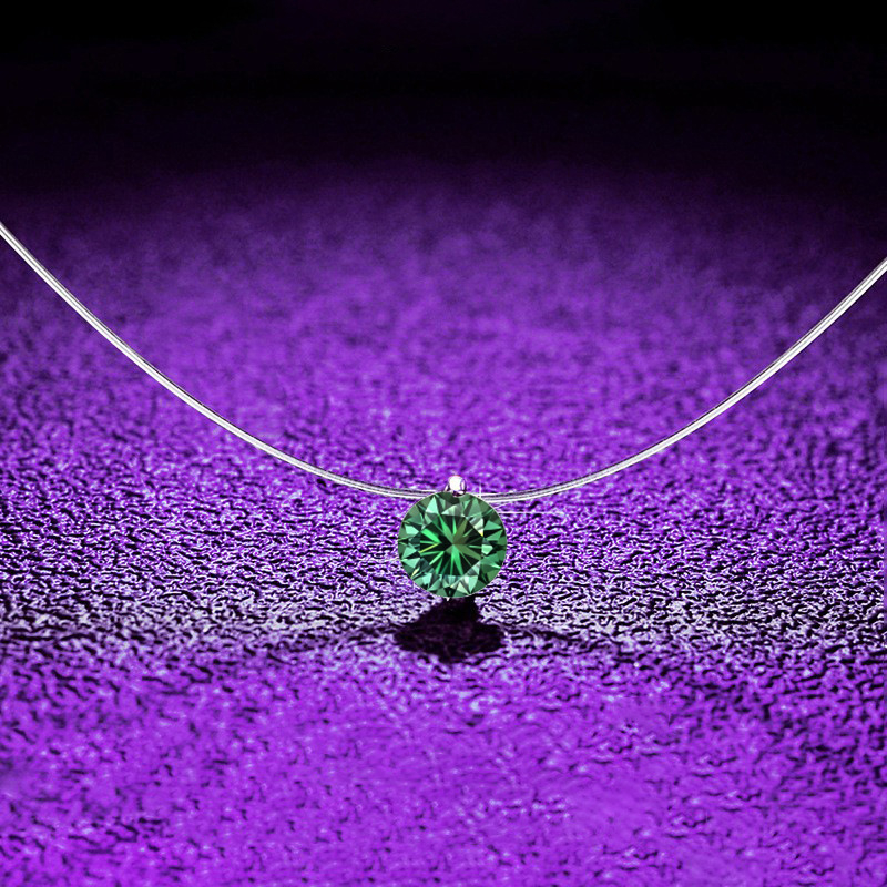 Oriģināla dizaina vienkārša caurspīdīga makšķerauklas kaklarota sievietēm, viegla, grezna, augstas klases, krāsaina moissanīta kulona, kas atbilst atslēgas kaula ķēdei