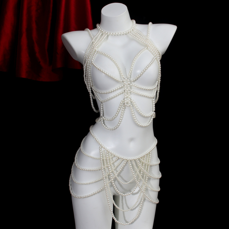 Euroopa ja Ameerika Ühendriikide piiriülene kuum uhke pärliteimitatsiooniga kehakett õlakett rinnakett vöökett ülikond pidulik bankett seksikas riietus