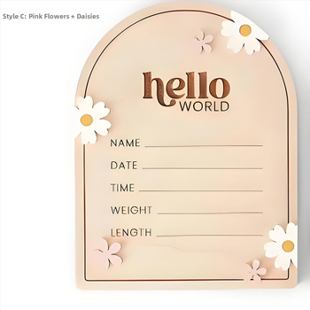 Διασυνοριακά διαθέσιμο Ξύλινη κάρτα Hello World για νεογέννητο μωρό, έκδοση με χειρόγραφα αξεσουάρ και ορόσημα