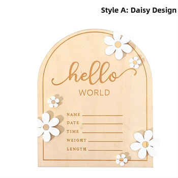 Διασυνοριακά διαθέσιμο Ξύλινη κάρτα Hello World για νεογέννητο μωρό, έκδοση με χειρόγραφα αξεσουάρ και ορόσημα