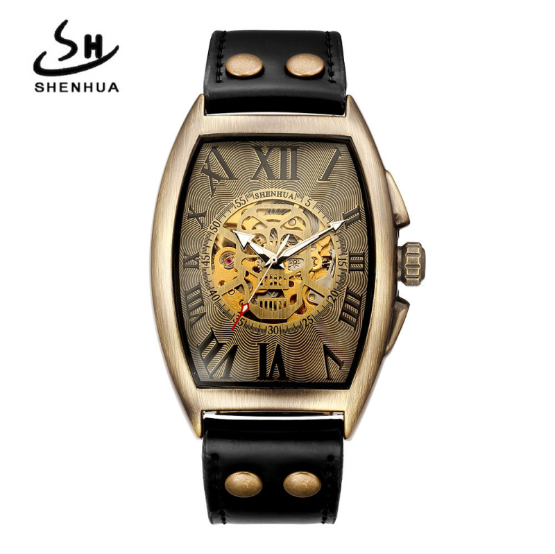 Väliskaubandus Shenhua sügav Hiina antiikne meeste kolju pea kummituspea pronksist automaatne mehaaniline käekell hulgimüük