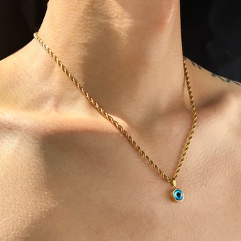 INS Γαλλική Προσωπικότητα Ρετρό Μάτι του Διαβόλου Στρογγυλό Μενταγιόν Κοσμήματα Μόδας Niche Twist Chain Τιτάνιο Ατσάλι Niche Tide