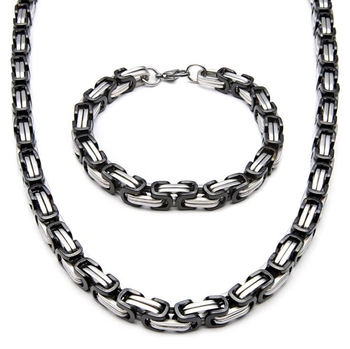 Set de bijuterii dominante pentru bărbați europeni și americani, brățară din oțel titan de aur de 18K, colier, set din două piese din oțel inoxidabil