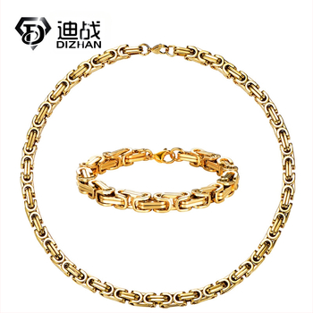 Set de bijuterii dominante pentru bărbați europeni și americani, brățară din oțel titan de aur de 18K, colier, set din două piese din oțel inoxidabil