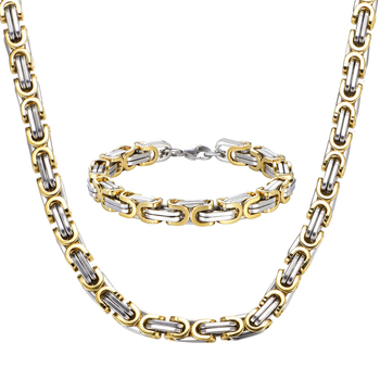Set de bijuterii dominante pentru bărbați europeni și americani, brățară din oțel titan de aur de 18K, colier, set din două piese din oțel inoxidabil