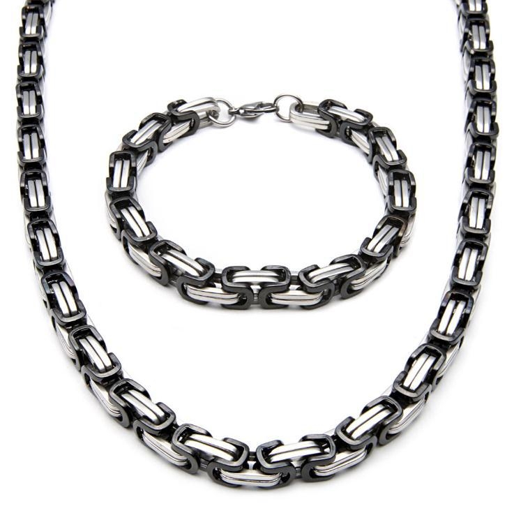 Set de bijuterii dominante pentru bărbați europeni și americani, brățară din oțel titan de aur de 18K, colier, set din două piese din oțel inoxidabil