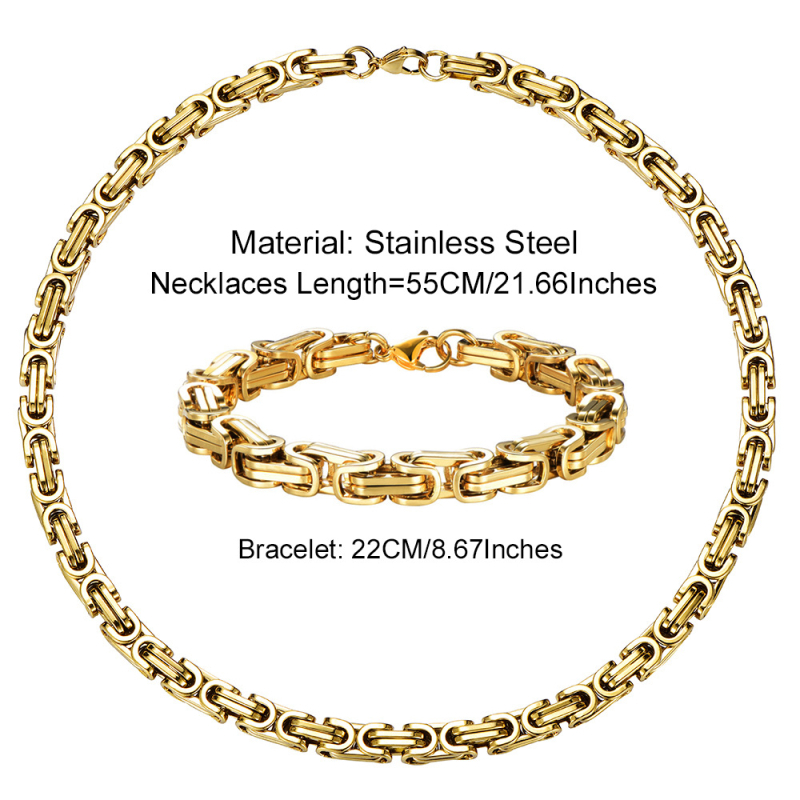 Euroopa ja Ameerika meeste domineeriv ehtekomplekt, 18K kullast titaanterasest käevõru, kaelakee, kaheosaline roostevabast terasest komplekt