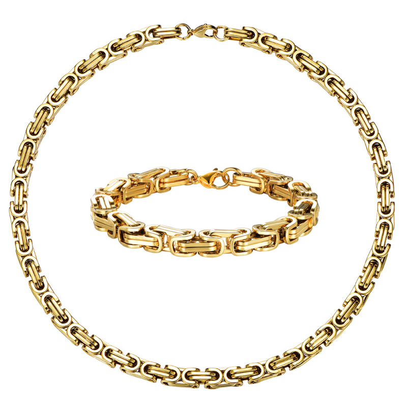 Set de bijuterii dominante pentru bărbați europeni și americani, brățară din oțel titan de aur de 18K, colier, set din două piese din oțel inoxidabil