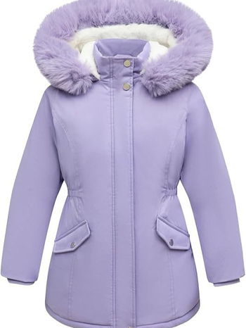 2025 Χειμερινό ζεστό παρκά για κορίτσια με κουκούλα, χοντρό μάλλινο μπουφάν αρνιού και γούνινο γιακά, μακρύ μπουφάν σε καθαρό χρώμα