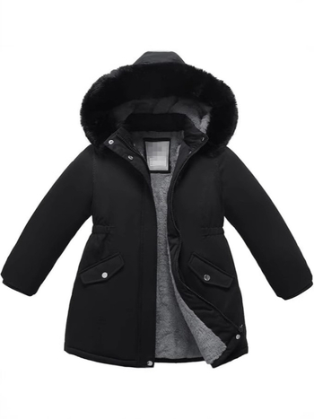 2025 Χειμερινό ζεστό παρκά για κορίτσια με κουκούλα, χοντρό μάλλινο μπουφάν αρνιού και γούνινο γιακά, μακρύ μπουφάν σε καθαρό χρώμα