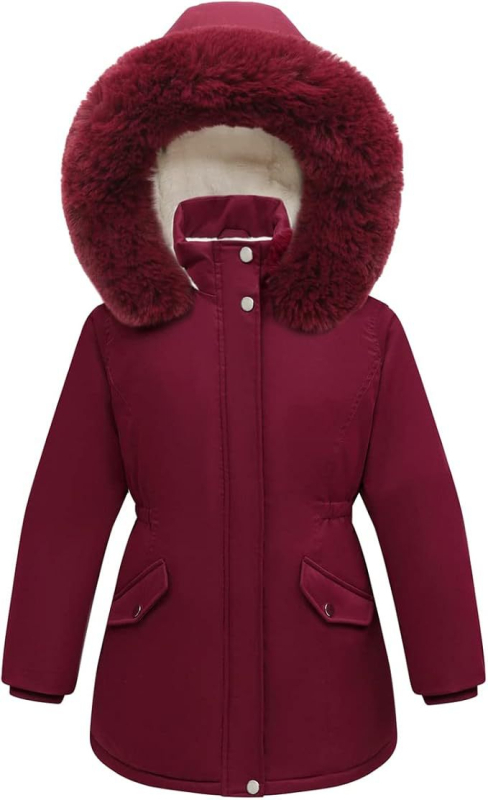 2025 Χειμερινό ζεστό παρκά για κορίτσια με κουκούλα, χοντρό μάλλινο μπουφάν αρνιού και γούνινο γιακά, μακρύ μπουφάν σε καθαρό χρώμα