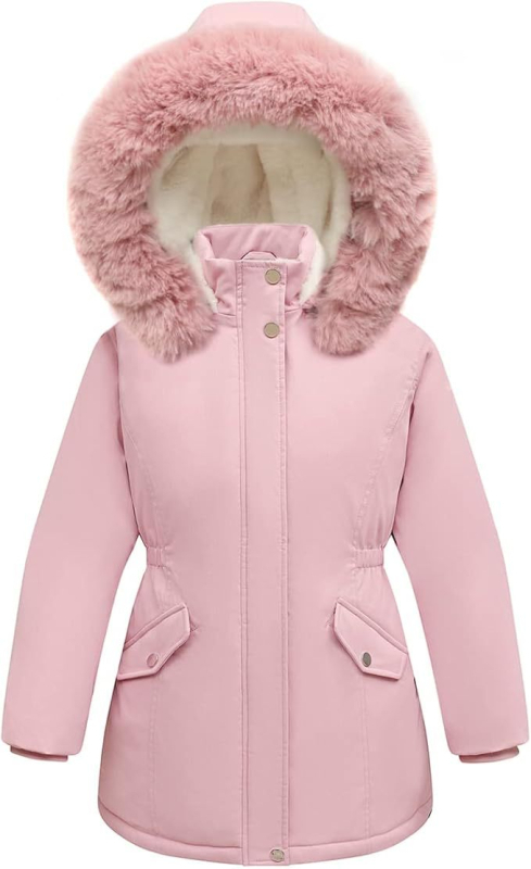 2025 Χειμερινό ζεστό παρκά για κορίτσια με κουκούλα, χοντρό μάλλινο μπουφάν αρνιού και γούνινο γιακά, μακρύ μπουφάν σε καθαρό χρώμα