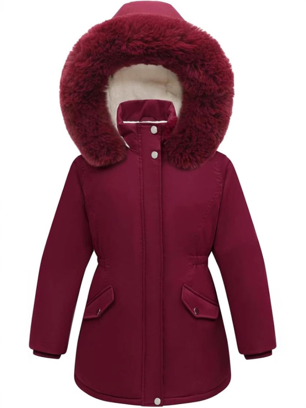 2025 Χειμερινό ζεστό παρκά για κορίτσια με κουκούλα, χοντρό μάλλινο μπουφάν αρνιού και γούνινο γιακά, μακρύ μπουφάν σε καθαρό χρώμα