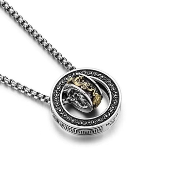 Papas New Pixiu Κολιέ με Διπλό Δαχτυλίδι, Μοντέρνο Ρετρό Κολιέ με Μενταγιόν, Εξειδικευμένο Σχέδιο, Κινέζικο Στυλ, Καυτό Αντικείμενο