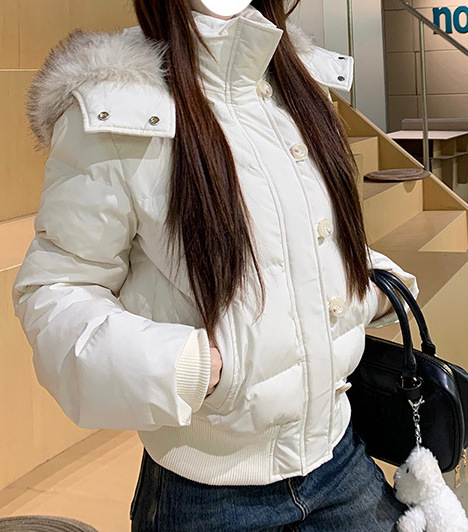 Jachetă de iarnă pentru femei, stil coreean, cu guler de blană, căptușită cu bumbac, căptușită cu blană de raton, îngroșată