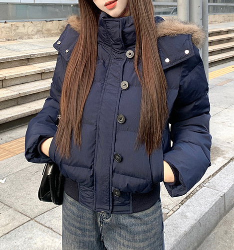 Jachetă de iarnă pentru femei, stil coreean, cu guler de blană, căptușită cu bumbac, căptușită cu blană de raton, îngroșată
