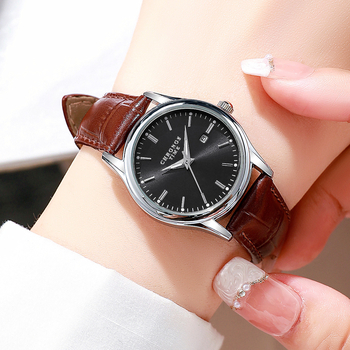 Γυναικείο Ρολόι CHRONOS με Δερμάτινο Λουράκι και Ημερολόγιο, Πολυτελές Γυναικείο Ρολόι, Compact Light, με Φωτεινό Στυλ